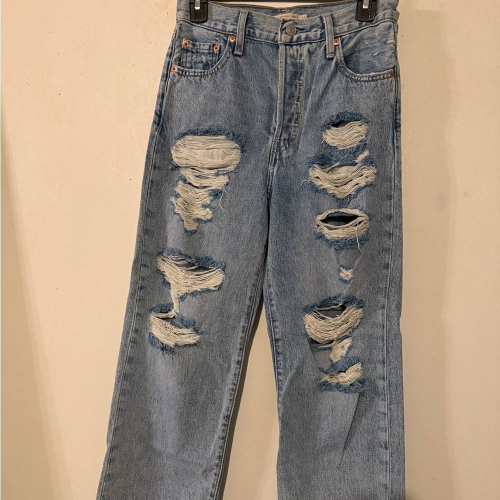 Levi's Women's Straight Leg Ankle Distressed Jeans - Blue